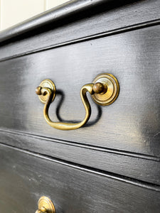 A Delightful Late 19th Century English Country Ebonized Chest of Drawers Dresser