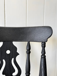 A Vintage Set of 2 Fiddleback Chairs Painted Black