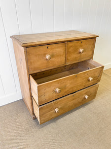 An Antique English Pine Deep Drawer Chest of Drawers Dresser c1890