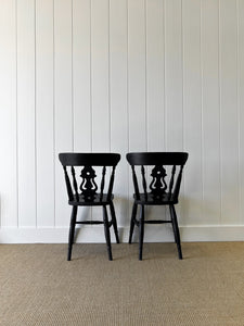 A Vintage Set of 4 Fiddleback Chairs Painted Black