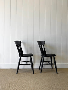 A Vintage Set of 4 Fiddleback Chairs Painted Black