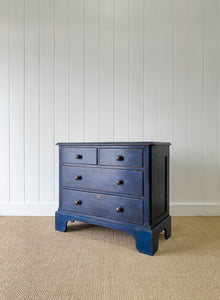 An Antique English Painted Royal Blue Chest of Drawers Dresser c1890