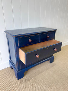 An Antique English Painted Royal Blue Chest of Drawers Dresser c1890