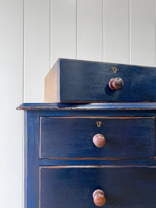 An Antique English Painted Royal Blue Chest of Drawers Dresser c1890