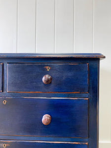 An Antique English Painted Royal Blue Chest of Drawers Dresser c1890