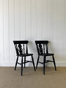 A Vintage Set of 2 Fiddleback Chairs Painted Black