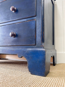 An Antique English Painted Royal Blue Chest of Drawers Dresser c1890