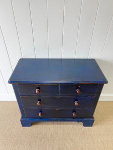 An Antique English Painted Royal Blue Chest of Drawers Dresser c1890