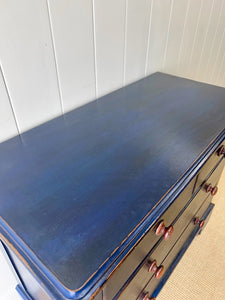 An Antique English Painted Royal Blue Chest of Drawers Dresser c1890