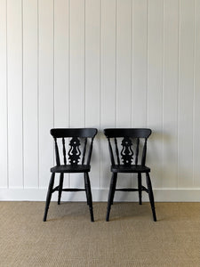 A Vintage Set of 4 Fiddleback Chairs Painted Black