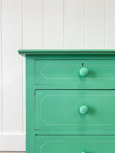 An Antique English Emerald Green Chest of Drawers Dresser on Castors c1890