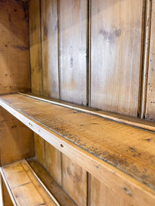 A Beautiful Pine Welsh Dresser or Cupboard with Wood Hardware on Tulip Feet c1890