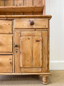 A Beautiful Pine Welsh Dresser or Cupboard with Wood Hardware on Tulip Feet c1890