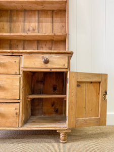 A Beautiful Pine Welsh Dresser or Cupboard with Wood Hardware on Tulip Feet c1890