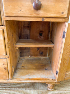 A Beautiful Pine Welsh Dresser or Cupboard with Wood Hardware on Tulip Feet c1890