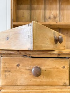 A Beautiful Pine Welsh Dresser or Cupboard with Wood Hardware on Tulip Feet c1890