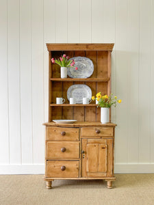 A Beautiful Pine Welsh Dresser or Cupboard with Wood Hardware on Tulip Feet c1890