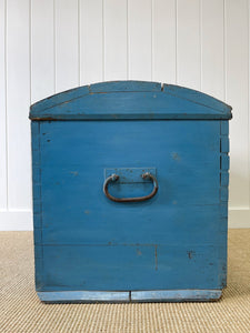 Antique English Painted Blue Pine Blanket Box  c1850