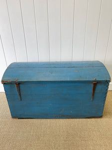 Antique English Painted Blue Pine Blanket Box  c1850