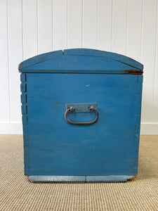 Antique English Painted Blue Pine Blanket Box  c1850