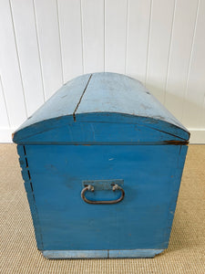 Antique English Painted Blue Pine Blanket Box  c1850