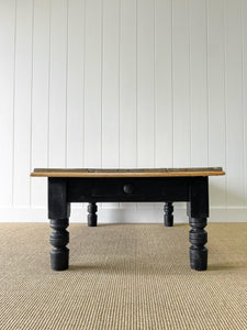 A Large Antique English Country Pine Ebonized Coffee Table c1890