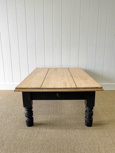 A Large Antique English Country Pine Ebonized Coffee Table c1890