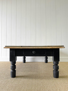 A Large Antique English Country Pine Ebonized Coffee Table c1890