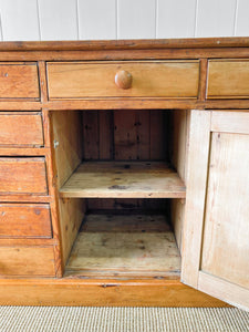 A Large English Country 11 Drawer Pine Buffet or Sideboard c1860