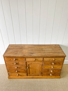 A Large English Country 11 Drawer Pine Buffet or Sideboard c1860