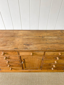 A Large English Country 11 Drawer Pine Buffet or Sideboard c1860