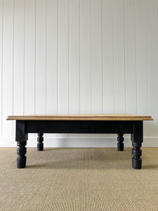 A Large Antique English Country Pine Ebonized Coffee Table c1890