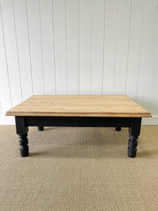 A Large Antique English Country Pine Ebonized Coffee Table c1890