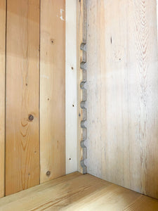 A Handsome English 19th Pine Cupboard with Dark Wooden Knobs