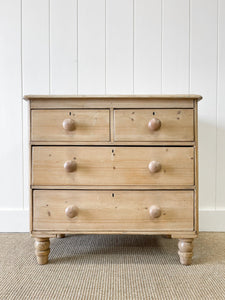 A Charming English Pine Chest of Drawers Dresser with Wooden Knobs c1890