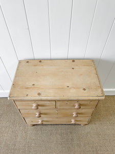 A Charming English Pine Chest of Drawers Dresser with Wooden Knobs c1890