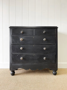 A Large English Ebonized Pine Black Chest of Drawers Dresser c1890