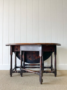 Antique English Country Oak Drop Leaf Gate Leg Table c1780