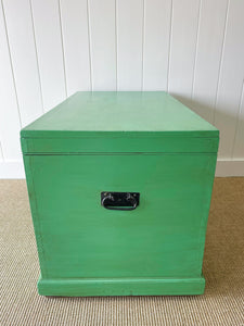 A Large Antique English Painted Green Pine Blanket Box c1850