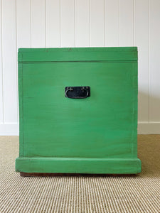 A Large Antique English Painted Green Pine Blanket Box c1850