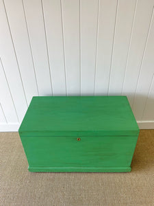 A Large Antique English Painted Green Pine Blanket Box c1850