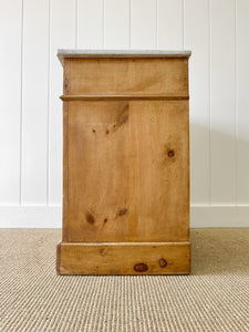 A Happy English Pine Nightstand with Marble Top c1890