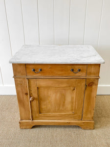 A Happy English Pine Nightstand with Marble Top c1890