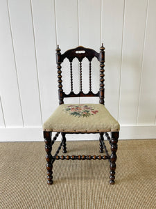 A Beautiful English Mahogany Queen Anne Style Needlepoint Side Chair c1850