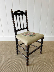 A Beautiful English Mahogany Queen Anne Style Needlepoint Side Chair c1850