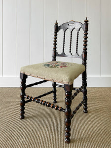 A Beautiful English Mahogany Queen Anne Style Needlepoint Side Chair c1850