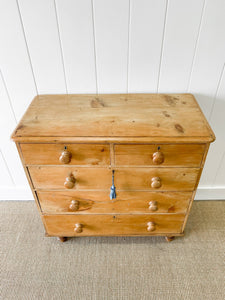 A Large  English Pine Chest of Drawers Dresser with Wooden Knobs on Tulip Feet c1890