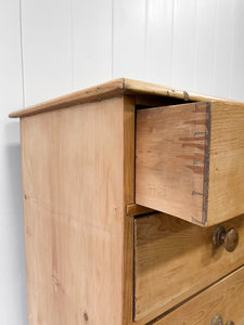 A Large  English Pine Chest of Drawers Dresser with Wooden Knobs  c1890