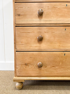 A Large  English Pine Chest of Drawers Dresser with Wooden Knobs  c1890