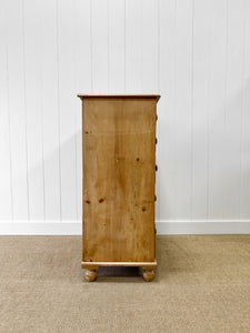 A Large  English Pine Chest of Drawers Dresser with Wooden Knobs  c1890